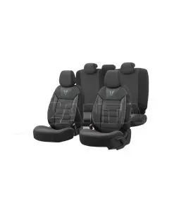 Καλύμματα Αυτοκινήτου Otom Toro Design Universal Βαμβακερό Ύφασμα / Δερματίνη Σετ Εμπρός / Πίσω 11 Τεμαχίων Μαύρο / Μπλε ΤRΟ-903 