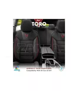 Καλύμματα Αυτοκινήτου Otom Toro Design Universal Βαμβακερό Ύφασμα / Δερματίνη Σετ Εμπρός / Πίσω 11 Τεμαχίων Μαύρο / Κόκκινο ΤRΟ- 