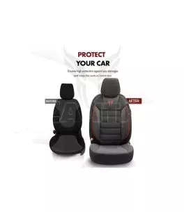Καλύμματα Αυτοκινήτου Otom Toro Design Universal Βαμβακερό Ύφασμα / Δερματίνη Σετ Εμπρός / Πίσω 11 Τεμαχίων Μαύρο / Κόκκινο ΤRΟ- 