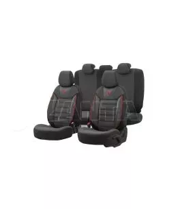 Καλύμματα Αυτοκινήτου Otom Toro Design Universal Βαμβακερό Ύφασμα / Δερματίνη Σετ Εμπρός / Πίσω 11 Τεμαχίων Μαύρο / Κόκκινο ΤRΟ- 