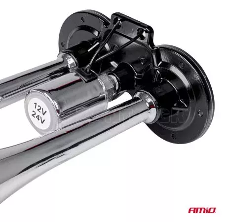 AMIO ΚΟΡΝΑ ΠΝΕΥΜΑΤΙΚΗ 12/24V 118db ΔΙΠΛΗ 2 ΤΟΝΩΝ ΧΡΩΜΙΟ ΑΜΙΟ - 1 ΤΕΜ. 03617/AM 