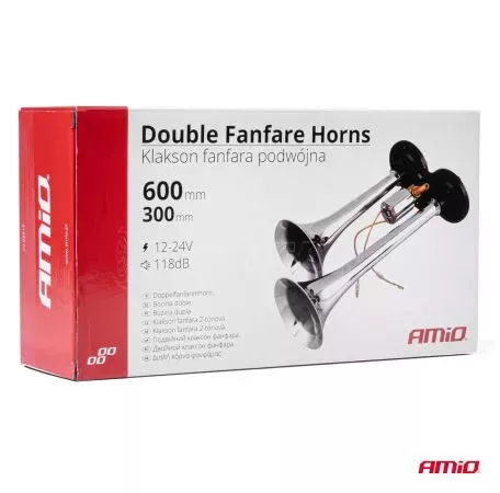 AMIO ΚΟΡΝΑ ΠΝΕΥΜΑΤΙΚΗ 12/24V 118db ΔΙΠΛΗ 2 ΤΟΝΩΝ ΧΡΩΜΙΟ ΑΜΙΟ - 1 ΤΕΜ. 03617/AM 