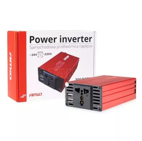 AMIO INVERTER 24>230V max300W-peak600W ME 2 USB AMiO – 1 ΤΕΜ. 02471/AM 