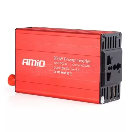AMIO INVERTER 24>230V max300W-peak600W ME 2 USB AMiO – 1 ΤΕΜ. 02471/AM 