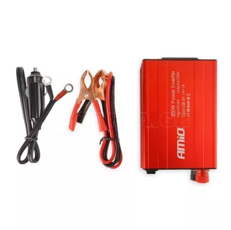 AMIO INVERTER 24>230V max300W-peak600W ME 2 USB AMiO – 1 ΤΕΜ. 02471/AM 