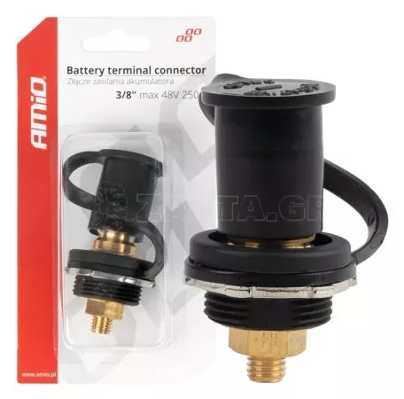 AMIO ΠΟΛΟΣ ΜΠΑΤΑΡΙΑΣ ΑΡΝΗΤΙΚΟΣ 3/8'' M10 max.48V 250A ΣΕ ΜΑΥΡΟ ΧΡΩΜΑ ΜΕ ΚΑΠΑΚΙ AMIO - 1 Τεμ. 03813/AM 