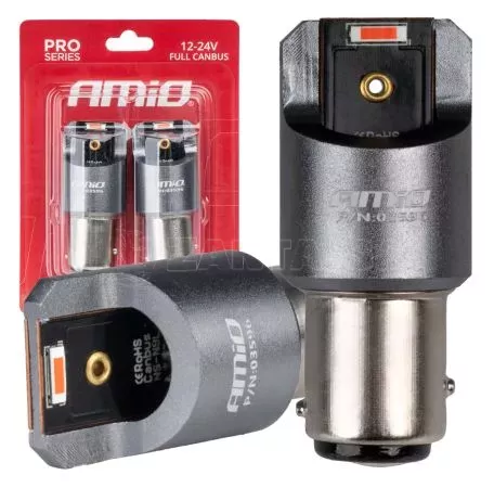 AMIO ΛΑΜΠΑΚΙΑ P21/5W BAY15d 12/24V 6.000K 2xSMD LED FULL CAN-BUS ΚΟΚΚΙΝΟ PRO SERIES AMIO - 2 Τεμ. 03596/AM 