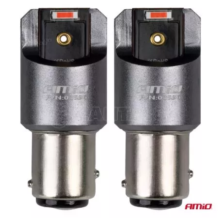 AMIO ΛΑΜΠΑΚΙΑ P21/5W BAY15d 12/24V 6.000K 2xSMD LED FULL CAN-BUS ΚΟΚΚΙΝΟ PRO SERIES AMIO - 2 Τεμ. 03596/AM 