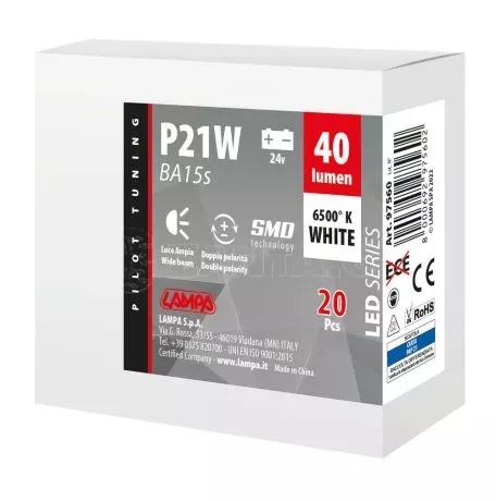 Lampa P21W BA15s 24V 4SMDx1CHIP LED 40lm ΛΕΥΚΟ ΚΟΥΤΙ LAMPA - 20 ΤΕΜ. L9756.0 