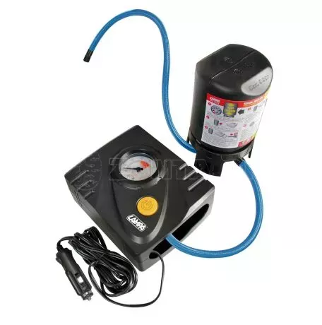 Lampa Κομπρεσέρ Ελαστικών 12V 450ml με υγρό επισκευής 450ml Μανόμετρο 	& Μετρητή Πίεσης  L7217.0 