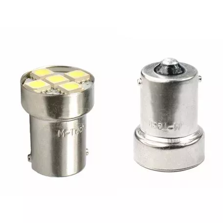 M-tech R5W/R10W 12V BA15s LED 5xSMD5050 ΛΕΥΚΟ (ΜΟΝΟΠΟΛΙΚΟ) BLISTER 2ΤΕΜ. M-TECH LB075W/MT 