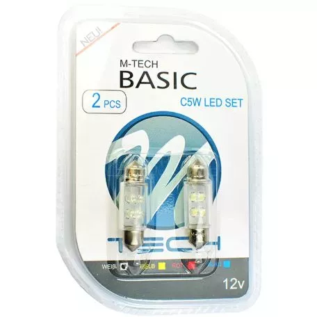 M-tech ΛΑΜΠΑΚΙΑ ΠΛΑΦΟΝΙΕΡΑΣ C5W/C10W 12V 0,66W SV8,5 36mm LED 4xFlux 3mm ΛΕΥΚΟ BLISTER 2ΤΕΜ. M-TECH LB043W/MT 